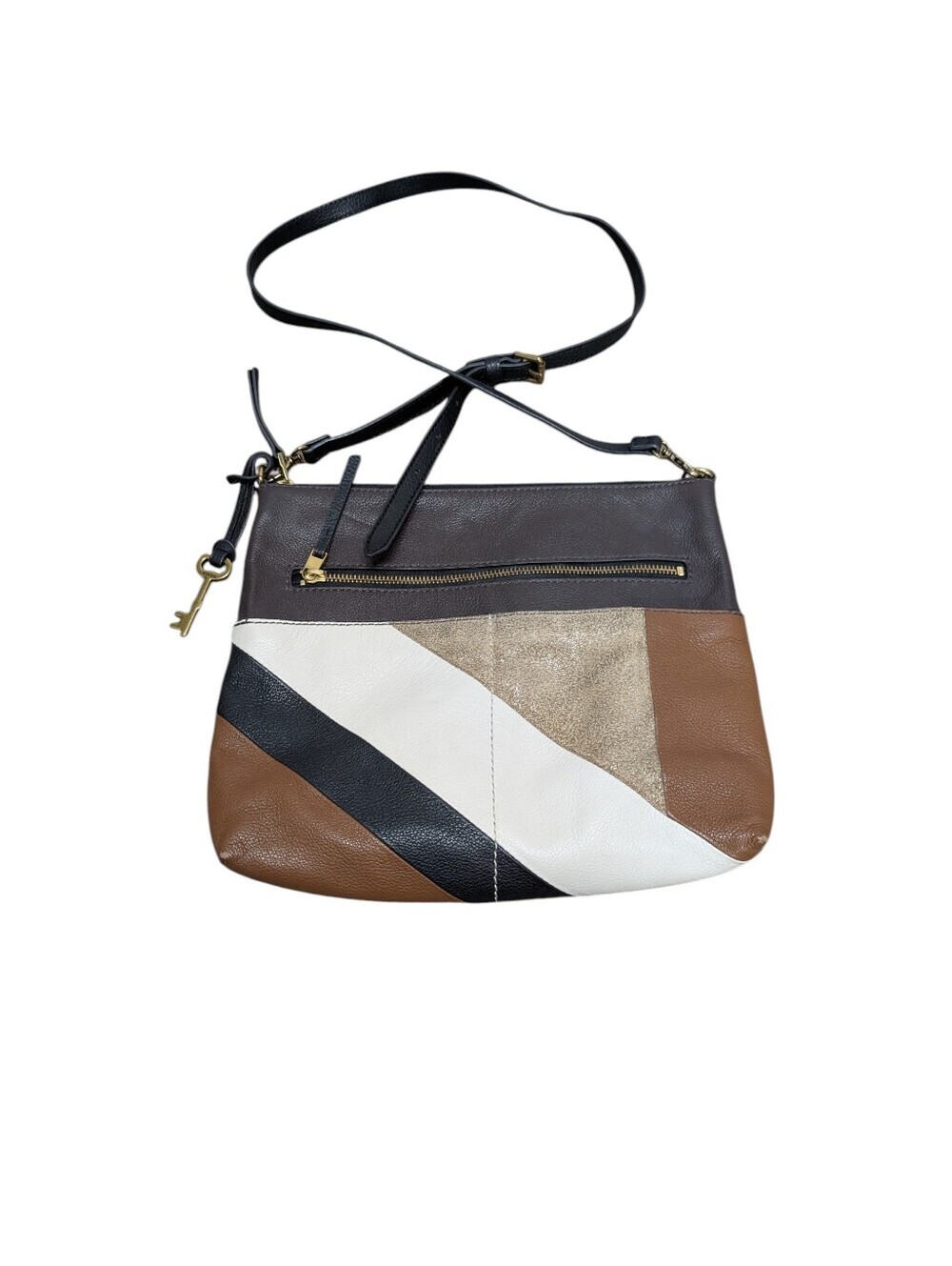 FOSSIL Fiona Leather Colorblock Brown Multi-Color Crossbody Bag Purse